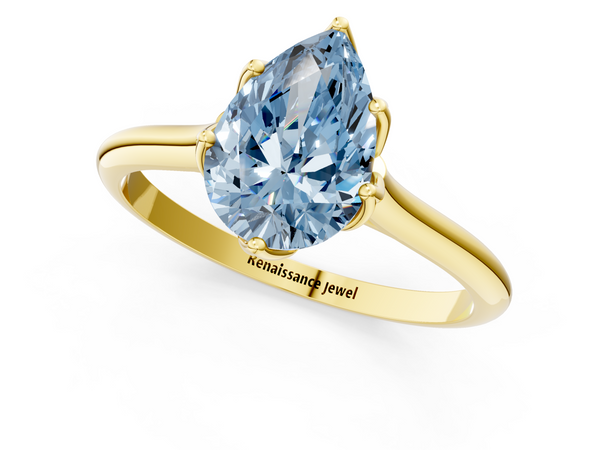 Yellow gold Fancy Blue Pear  Solitaire Cathedral Diamond Ring with Six-Prong Setting
