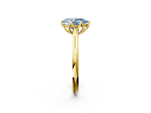 Yellow gold Fancy Blue Pear  Solitaire Cathedral Diamond Ring with Six-Prong Setting
