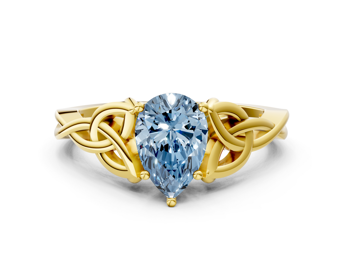 Yellow gold Fancy Blue Pear  Solitaire Celtic Knot Engagement Ring with Four-Prong Setting_56