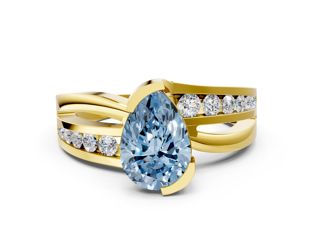 Yellow gold Fancy Blue Pear  Solitaire Channel-Set Split Shank Ring with Tension Prong Setting_3