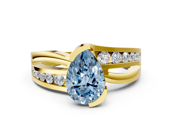 Yellow gold Fancy Blue Pear  Solitaire Channel-Set Split Shank Ring with Tension Prong Setting