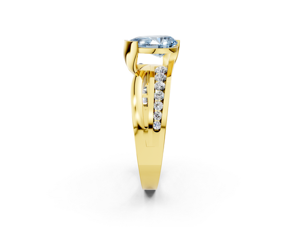 Yellow gold Fancy Blue Pear  Solitaire Channel-Set Split Shank Ring with Tension Prong Setting