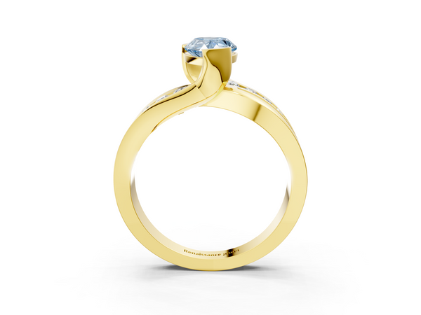 Yellow gold Fancy Blue Pear  Solitaire Channel-Set Split Shank Ring with Tension Prong Setting