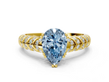 Yellow gold Fancy Blue Pear  Solitaire Chevron Pave Diamond Engagement Ring with Six-Prong Setting_3
