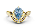 Yellow gold Fancy Blue Pear  Solitaire Diamond Engagement Ring with Pave Band and Four-Prong Setting 1