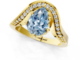 Yellow gold Fancy Blue Pear  Solitaire Diamond Engagement Ring with Pave Band and Four-Prong Setting 2