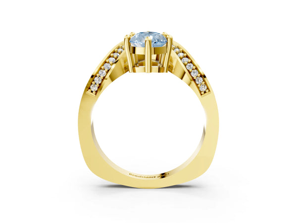Yellow Gold Pear-Shaped Pave Bypass Solitaire Engagement Ring Setting for Fancy Blue Center