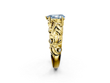 Yellow gold Fancy Blue Pear  Solitaire Diamond Leaf Vine Band with Prong Setting_48