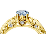 Yellow gold Fancy Blue Pear  Solitaire Diamond Leaf Vine Band with Prong Setting_50
