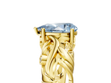 Yellow gold Fancy Blue Pear  Solitaire Diamond Leaf Vine Band with Prong Setting_51