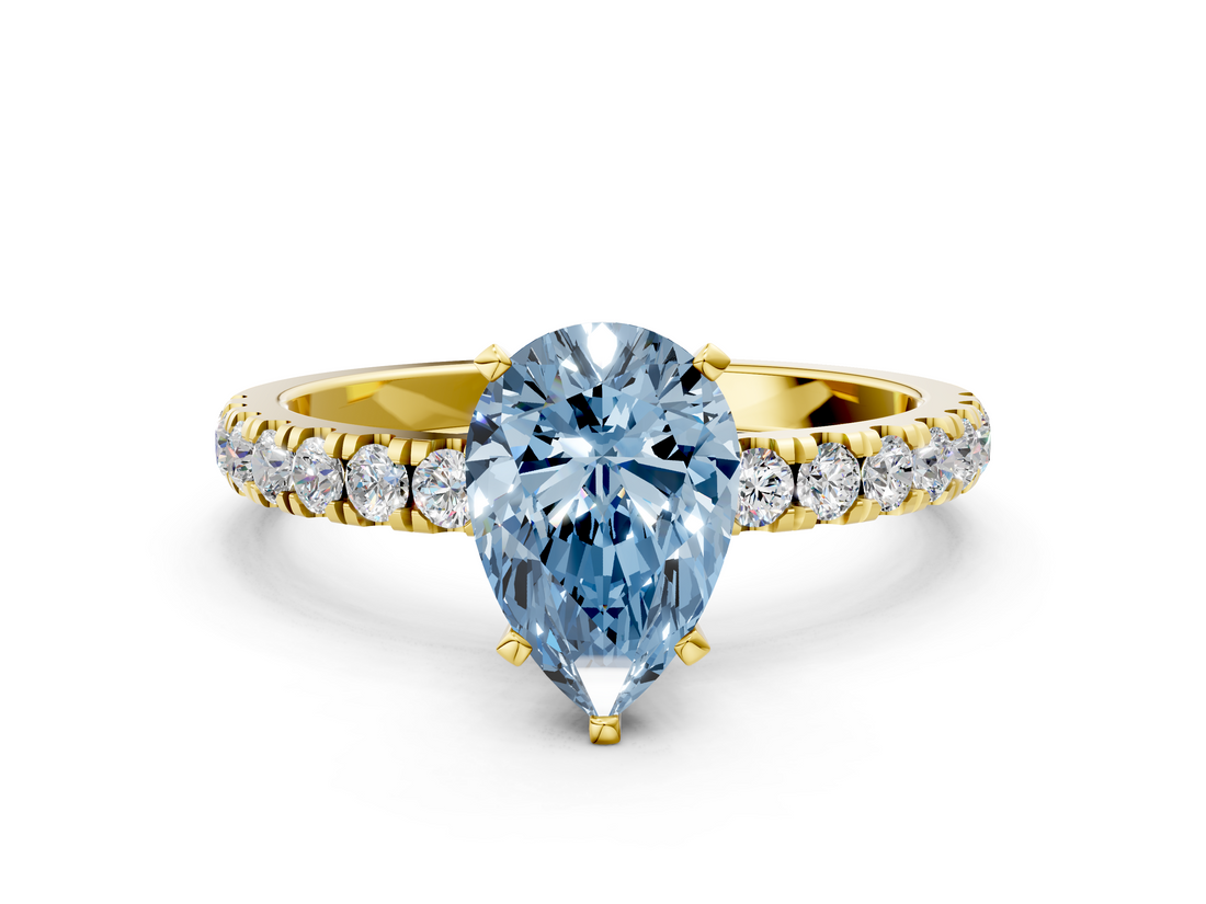 Yellow gold Fancy Blue Pear  Solitaire Diamond Pavé Band with Four-Prong Setting_28