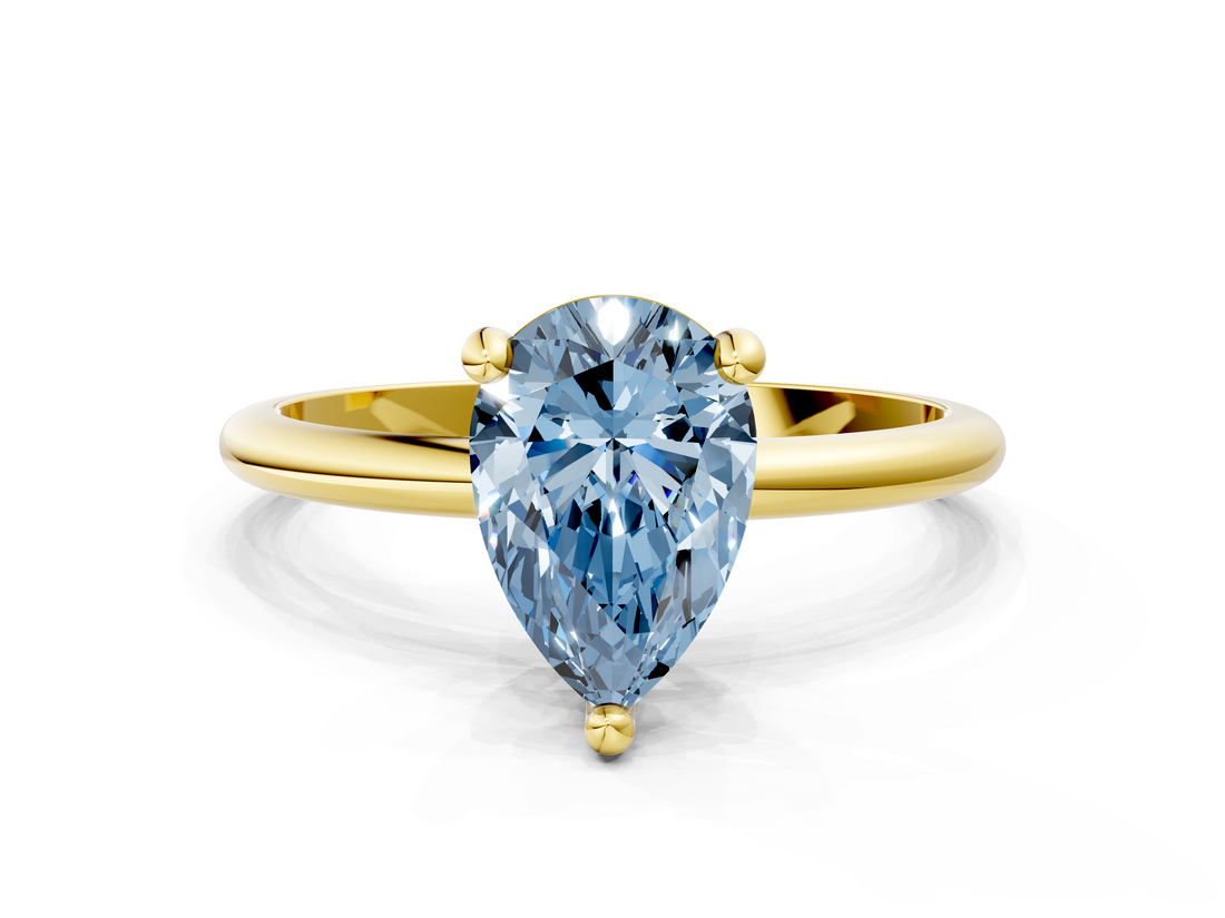 Yellow gold Fancy Blue Pear  Solitaire Diamond Ring with 4-Prong Setting on a Classic Band_3