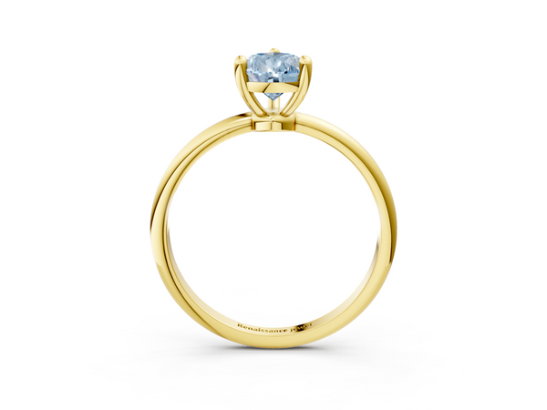 Yellow gold Fancy Blue Pear  Solitaire Diamond Ring with 4-Prong Setting on a Classic Band