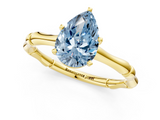 Yellow gold Fancy Blue Pear  Solitaire Diamond Ring with Bamboo Band and Four-Prong Setting_53