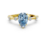 Yellow gold Fancy Blue Pear  Solitaire Diamond Ring with Bezel Set Side Stones and Prong Setting_3