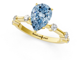 Yellow gold Fancy Blue Pear  Solitaire Diamond Ring with Bezel Set Side Stones and Prong Setting_4
