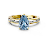 Yellow gold Fancy Blue Pear  Solitaire Diamond Ring with Channel-Set Baguette Band and Four-Prong Setting_105