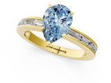 Yellow gold Fancy Blue Pear  Solitaire Diamond Ring with Channel-Set Baguette Band and Four-Prong Setting_106
