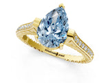 Yellow gold Fancy Blue Pear  Solitaire Diamond Ring with Channel Set Band and Bezel Prong Setting_57