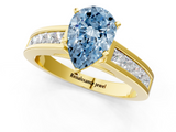 Yellow gold Fancy Blue Pear  Solitaire Diamond Ring with Channel-Set Band and Four-Prong Setting_4