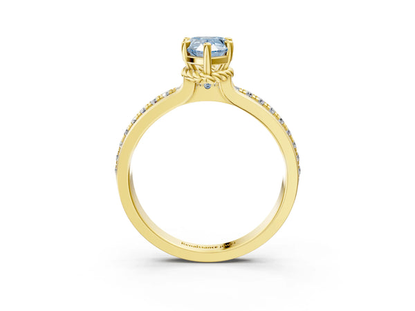 Yellow gold Fancy Blue Pear  Solitaire Diamond Ring with Channel Set Band and Six-Prong Setting