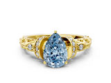 Yellow gold Fancy Blue Pear  Solitaire Diamond Ring with Filigree Band and Four-Prong Setting_59