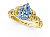 Yellow gold Fancy Blue Pear  Solitaire Diamond Ring with Filigree Band and Four-Prong Setting_60