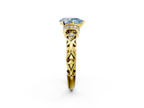 Yellow gold Fancy Blue Pear  Solitaire Diamond Ring with Filigree Band and Four-Prong Setting_61