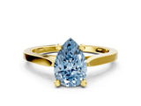 Yellow gold Fancy Blue Pear  Solitaire Diamond Ring with Four-Prong Setting and Tapered Band 1