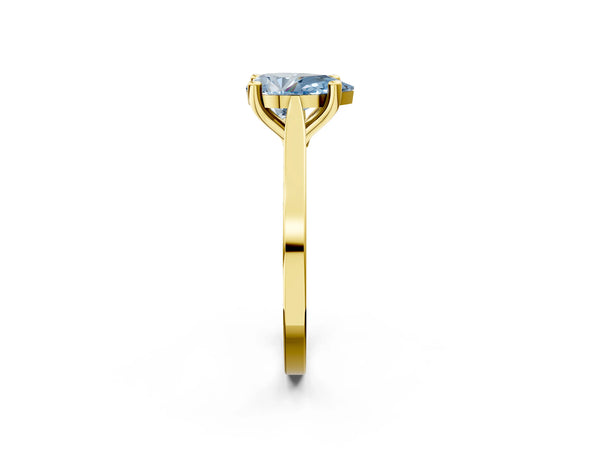 Yellow gold Fancy Blue Pear  Solitaire Diamond Ring with Four-Prong Setting and Tapered Band