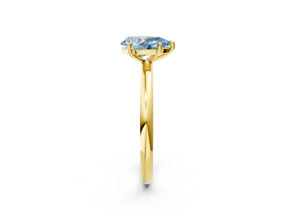 Yellow gold Fancy Blue Pear  Solitaire Diamond Ring with Four-Prong Setting on a Plain Band