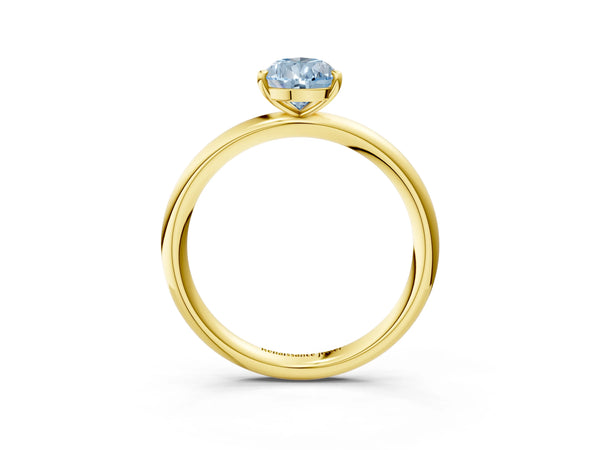 Yellow gold Fancy Blue Pear  Solitaire Diamond Ring with Four-Prong Setting on a Plain Band
