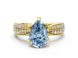 Yellow gold Fancy Blue Pear  Solitaire Diamond Ring with Milgrain Pavé Band and Four-Prong Setting_37