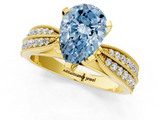 Yellow gold Fancy Blue Pear  Solitaire Diamond Ring with Milgrain Pavé Band and Four-Prong Setting_38