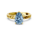 Yellow gold Fancy Blue Pear  Solitaire Diamond Ring with Milgrain and Black Enamel X Pattern Band_155