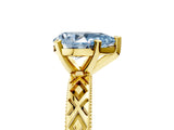 Yellow gold Fancy Blue Pear  Solitaire Diamond Ring with Milgrain and Black Enamel X Pattern Band_160