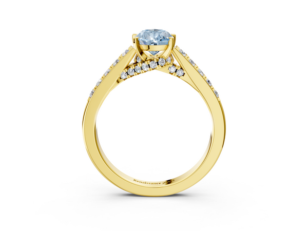 Yellow gold Fancy Blue Pear  Diamond Solitaire Ring with Pavé Band and Prong Setting