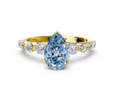 Yellow gold Fancy Blue Pear  Solitaire Diamond Ring with Pave Band and Four-Prong Setting_196