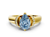 Yellow gold Fancy Blue Pear  Solitaire Diamond Ring with Pave Band and Six-Prong Setting_32