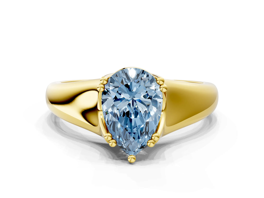 Yellow gold Fancy Blue Pear  Solitaire Diamond Ring with Six-Prong Cathedral Setting_32