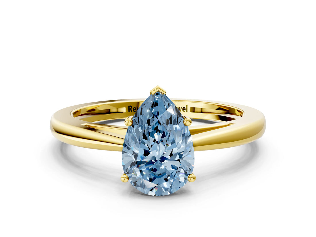 Yellow gold Fancy Blue Pear  Solitaire Diamond Ring with Split Shank and Four-Prong Setting_12