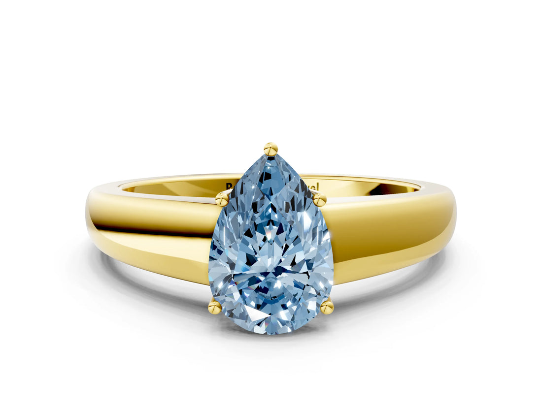Yellow gold Fancy Blue Pear  Solitaire Diamond Ring with Tapered Band and Four-Prong Setting_49