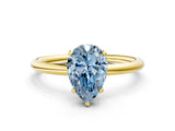Yellow gold Fancy Blue Pear  Solitaire Diamond Ring with a Classic Band and Four-Prong Setting 1