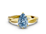 Yellow gold Fancy Blue Pear  Solitaire Diamond Twisted Band with Four-Prong Setting_59