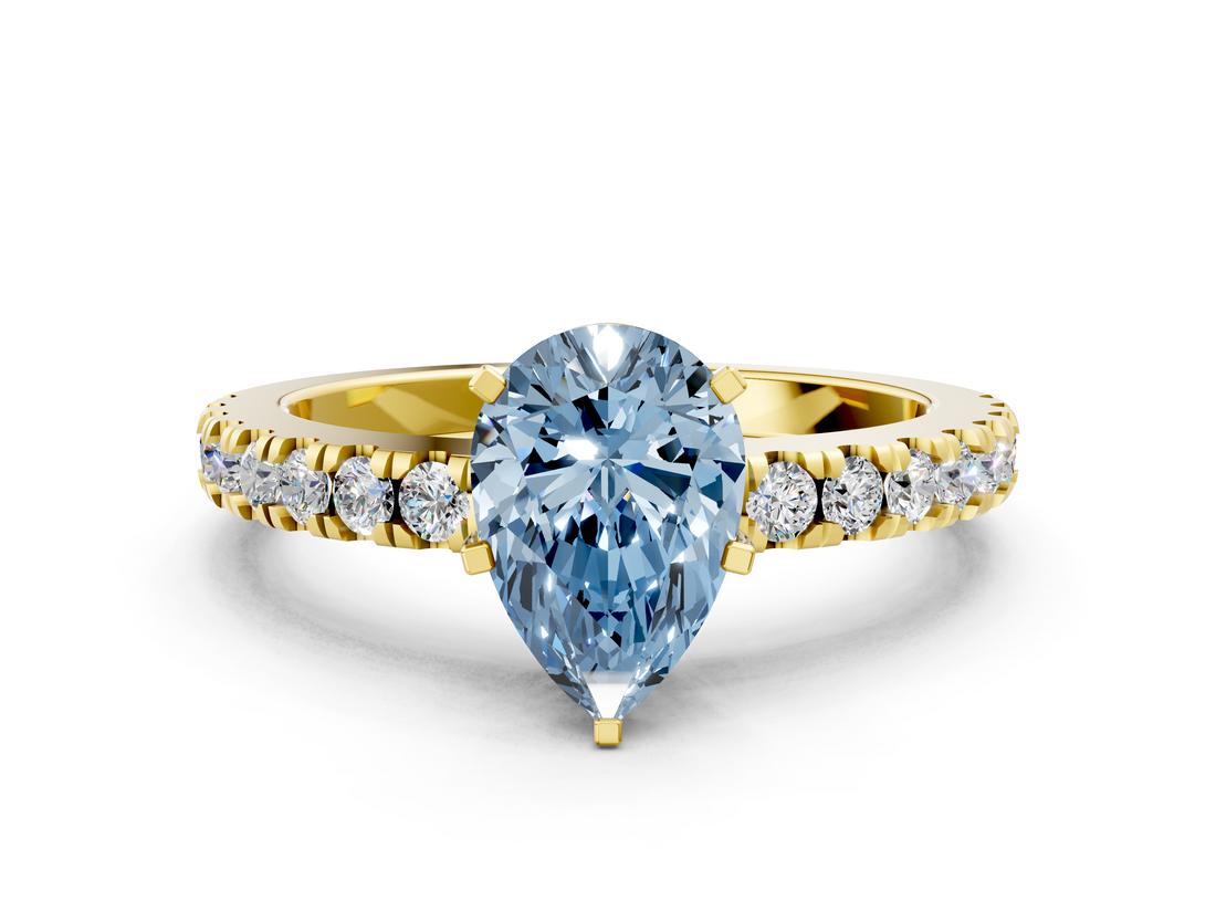 Yellow gold Fancy Blue Pear  Solitaire Diamond with Pavé Band and Four-Prong Setting_32