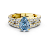 Yellow gold Fancy Blue Pear  Solitaire Diamond with Pave and Channel Set Band_57