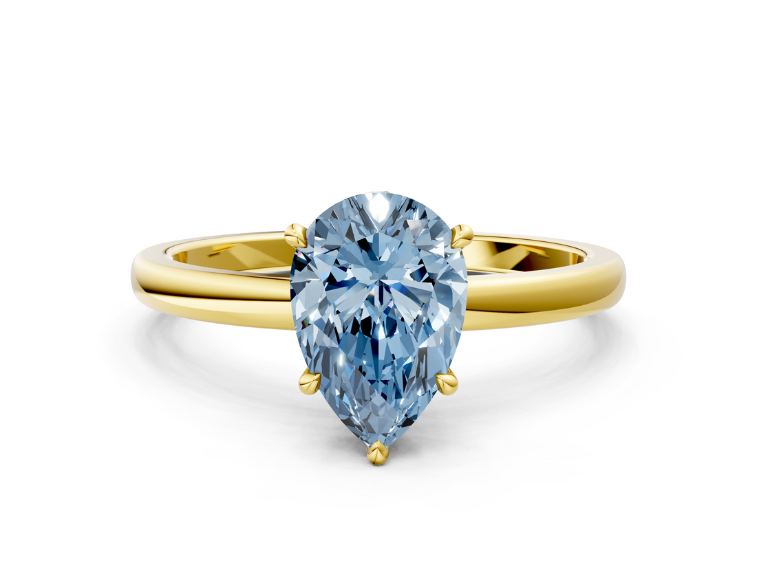 Yellow gold Fancy Blue Pear  Solitaire Engagement Ring with Cathedral Band and Four-Prong Setting_21