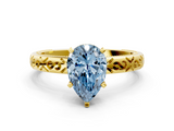 Yellow gold Fancy Blue Pear  Solitaire Engagement Ring with Scrollwork Band and Four-Prong Setting_116
