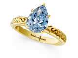 Yellow gold Fancy Blue Pear  Solitaire Engagement Ring with Scrollwork Band and Four-Prong Setting_117