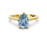 Yellow gold Fancy Blue Pear  Solitaire Engagement Ring with Six-Prong Setting and Classic Band 1